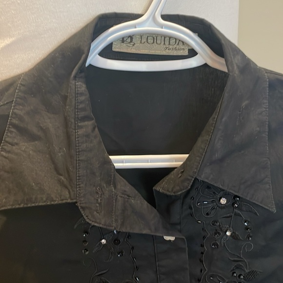 Black Button Down Shirt with Decorative buttons - Picture 3 of 6